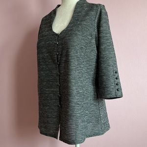 Avenue Gray Strips Women’s Button Down Stretchy Blouse, Buttons 3/4 Sleeves Used